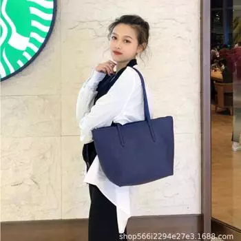 Women s Large-Capacity French Crocodile-Style Waterproof Shoulder Tote Bag Small Size S синий/льняной