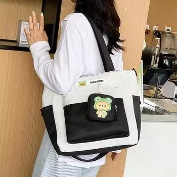 Женская сумка через плечо большой емкости, цветная сумка-блок, сумка для студентов, сумка через плечо чёрный