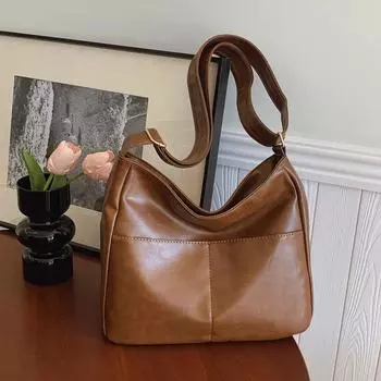 Женская сумка через плечо большой емкости, сумка через плечо, мягкая кожаная сумка-тоут жёлтый/коричневый