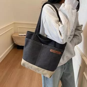 Women s Large Capacity Shoulder Bag Student Handbag Color Block Tote Bag хаки