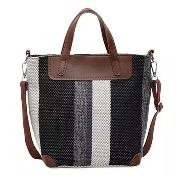 Women s Large-capacity Striped Shoulder Bag чёрный