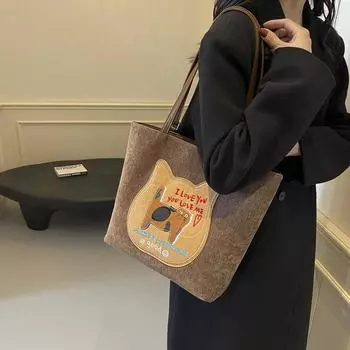 Женская сумка-тоут большой вместимости с рисунком из мультфильма, сумка на плечо коричневый