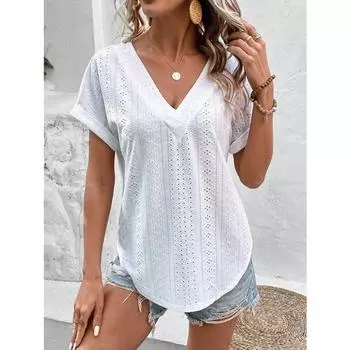 Women s Large Knitted Casual T-shirt Comfortable Loose Fit Round Neck Short Sleeve Tees for Plus Size Ladies XXL белый