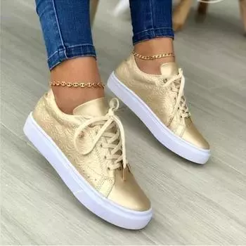 Women s Large Size Casual Shoes Flat Sole Lace-up Metal Decoration Women s Shoes Leisure Outdoor Breathable Zapatillas De Mujer 36 чёрный