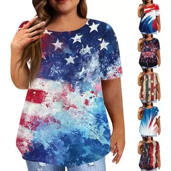 Women s Large Size T-Shirt Casual Tie-dye Round Neck Short Sleeve Top XXXL