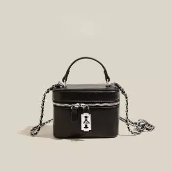 Women s leather bag with solid color chain box high quality zipper casual feminine messenger bag