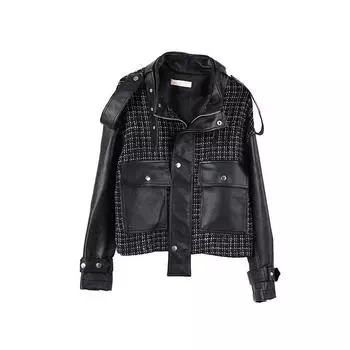 Women s Leather Jacket Autumn New Slim Short Motorcycle Leather Jacket S чёрный
