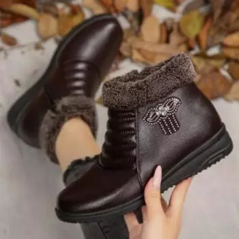 Women s Leather Winter Thickened Padded Waterproof Comfortable Warm Anti-cold Lightweight Hiking Waterproof Anti-slip Thick Sole Cushioning Snow Boots 36