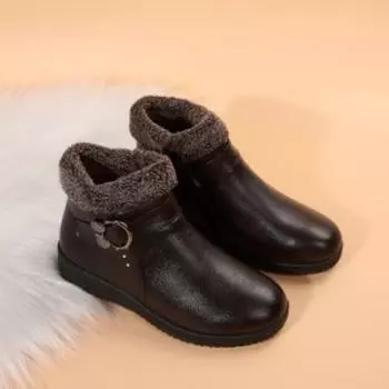 Women s Leather Winter Thickened Padded Waterproof Comfortable Warm Anti-cold Lightweight Hiking Waterproof Anti-slip Thick Sole Cushioning Snow Boots 36