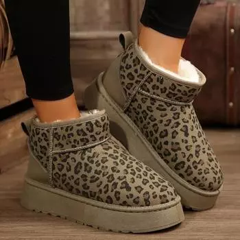 Women s Leopard Print Shoes 2024 Winter New Style Comfortable and Warm Women s Snow Boots Non-slip Fashion Plush Short Boots 35 коричневый