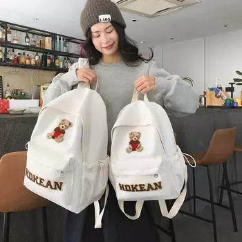 Women s Lightweight Large Capacity School Bag Bear Backpack Junior High School Student Backpack Small белый