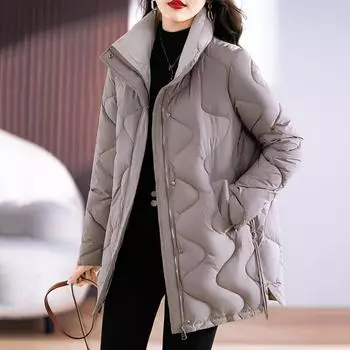 Women s Lightweight Padded Cotton Jacket, Casual Polyester Coat, Short Sleeve, Solid Color, Regular Fit, H-Shape, Woven Fabric M шампанского