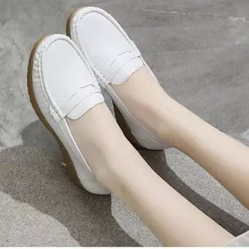 Women s Loafers Soft Casual Walking Shoes Work Wedge Breathable Comfortable Nursing Shoes Non-slip Sole White Shoes 35 бежевый