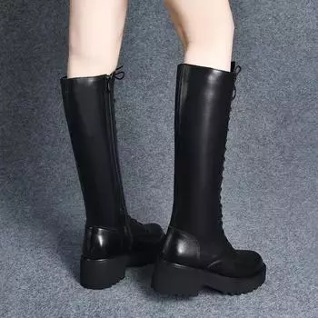 Women s Long Boots Round Toe Middle Heel Ladies Knee High Shaft Shoes Platform Comfortable and Elegant Winter 2024 Novelty Trend 35