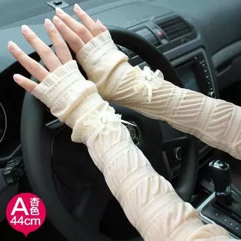 Women s Long Driving Rayon Sun Protection Gloves with Half Finger Sleeves A apricot (length 44cm) All yards