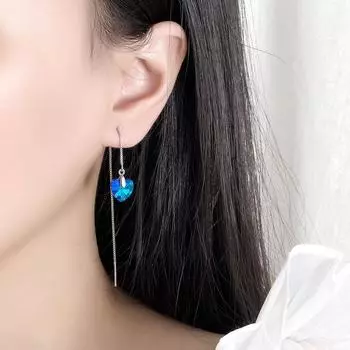 Женские длинные посеребренные серьги Ocean Heart, темпераментные женские серьги-гвоздики с кисточками, синие кристальные посеребренные висячие серьги