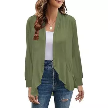 Women s Long Sleeve Cardigan Casual Open Front Coats Loose Solid Color Cardigans For Women L армия зеленый