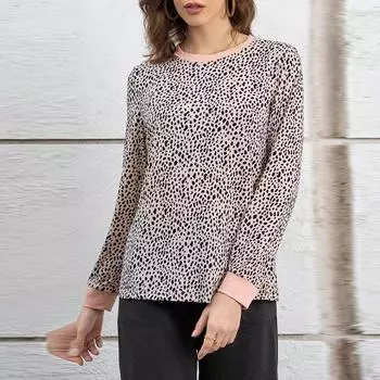 Women s Long Sleeve Leopard Print Top Casual Loose Crew Neck T-Shirt Pullover Blouse Polka Dots Tops Crewneck Lightweight Loose Sweatshirts S