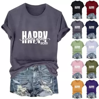 Women s Long Sleeve Round Neck T-Shirts 2025 New Year Print Puff Sleeve Shirts Button Blouses Tops L армия зеленый