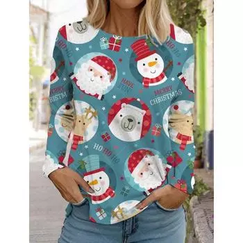 Women s Long Sleeved T-shirt Casual Holiday Top Fashion Unisex Sportswear Harajuku Christmas Clothing Women s Long Sleeved Tees S