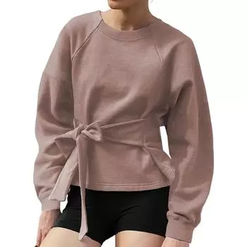 Women s Long Sleeves Shirt Tops Casual Fall Fashion O Neck Tie Knot Sweatshirt Pullover L