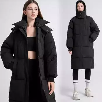 Women s Long Winter Down Cotton-padded Over-the-knee Cotton-padded Jacket Thickened Mid-length Loose Bread-padded Jacket XXXL