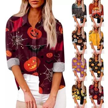 Women s Loose Casual Long-sleeved Shirt Print And Pocket Cardigan M фиолетовый