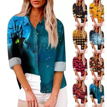 Women s Loose Casual Long-sleeved Shirt Print And Pocket Cardigan XL жёлтый