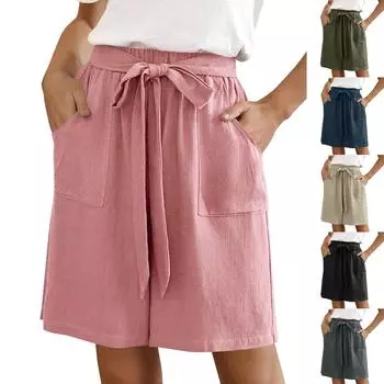 Women s Loose Casual Solid Color Pocket Waist Strap Shorts With Pockets With Pockets XL