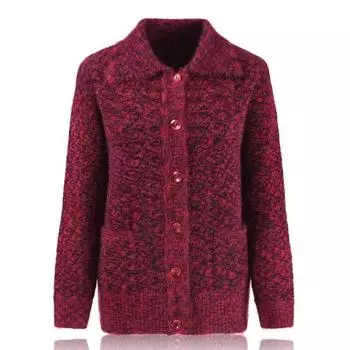 Women s Loose Lapel Long-Sleeved Knitted Sweater Middle-Aged Elderly Spring Autumn Outerwear Tops 4XL