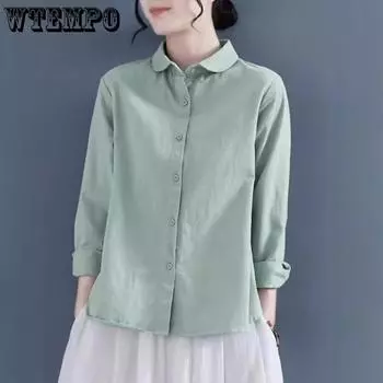 Women s Loose Pure Cotton Shirt Retro Long Sleeved Cotton Shirt Professional Fashion Top S