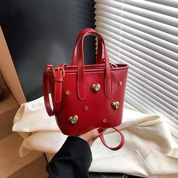 Women s Love Inlaid Small Handbag Summer New Shoulder Bag Niche High-end Commuter Shoulder Messenger Bag 21cm*9cm*16cm красный