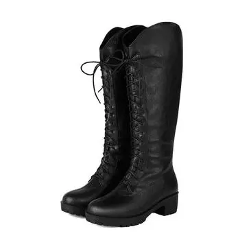 Women s low-heeled boots autumn and winter new thick-heeled large-size casual mid-boots 35