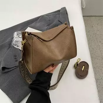 Women s Maillard Retro Casual Shoulder Tote Bag Mud (double shoulder straps)