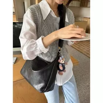 Women s Maillard-Style Retro Crossbody Tote Bag Black