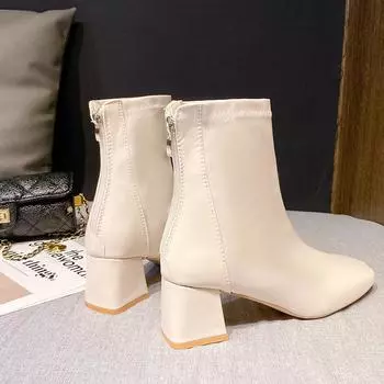 Women s Martin Boots New Casual Chunky Heel Motorcycle Ankle Boots Back Zipper Short Boots 35