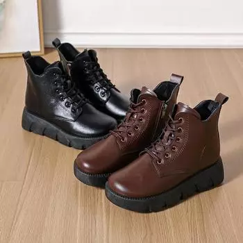 Women s Martin boots spring and autumn platform short boots women s heightened platform British style medium tube comfortable and versatile fash 36 чёрный