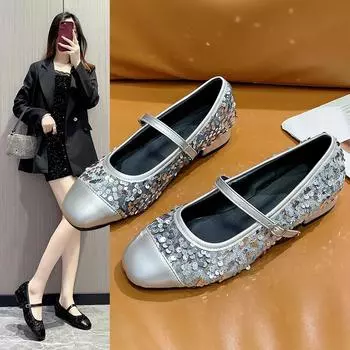 Women s Mary Jane Shoes Spring New Fashion Shallow Elegant Flat Shoes Female Comfortable Soft-soled Square Head Women s Shoes 35 чёрный