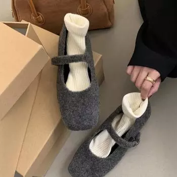 Women s Mary Janes Shoes Square Toe Ballet Flats Fashion Buckle Strap Ladies Shoes Spring Autumn 40 чёрный