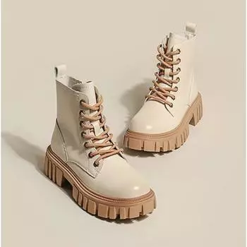 Women s Medium Sleeve British Style Thin Short Boots Spring Autumn Single Boots British Style Short Boots 2024 New Boots Winter 35 бежевый