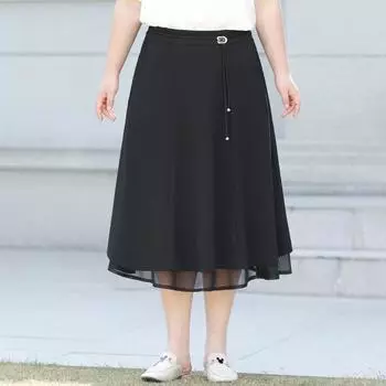 Women s Mesh Fabric A-line Skirt for Spring and Summer High-waisted Large-swing Slimming Skirt XL чёрный