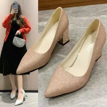 Женские туфли Мэри Джейн на среднем каблуке 2024 года, летние, во французском стиле, с пустым задником, с толстым каблуком и квадратным носком, женские туфли на высоком каблуке 33 чёрный