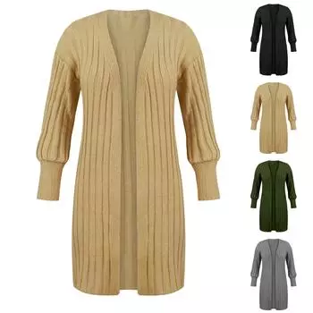 Женский кардиган средней длины с V-образным вырезом, осенний модный кардиган, удобное и легкое трикотажное свободное пальто с длинными рукавами для женщин XL хаки