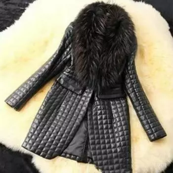 Women s Mid-Length Faux Sheepskin & Cotton Jacket with Oversized Raccoon Fur Collar XXL