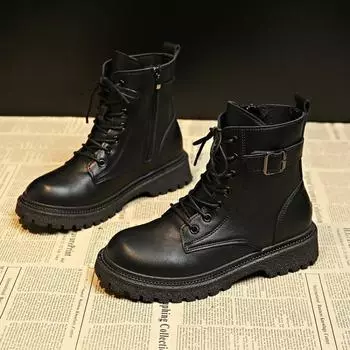 Женские ботинки Martin Street Style средней высоты с круглым носком и плоской подошвой 36 чёрный