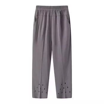 Женские брюки для пожилых людей среднего возраста, весенне-летние брюки с эластичным поясом для мам, большие размеры, однотонные повседневные прямые брюки XXXXXL чёрный