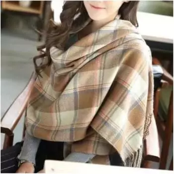 Women s Multi-functional Gentle and Elegant Plaid Scarf Faux Cashmere Tassel Shawl 208*62