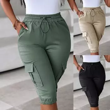 Women s Multi-Pocket Shorts Overalls Casual Pants M чёрный