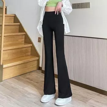 Women s New Arrival Casual Spring & Fall High Waist Abdominal-Shaping Slimming Flared Casual Pants Leggings Black-regular M (recommended 40.00 kg-52.50 kg