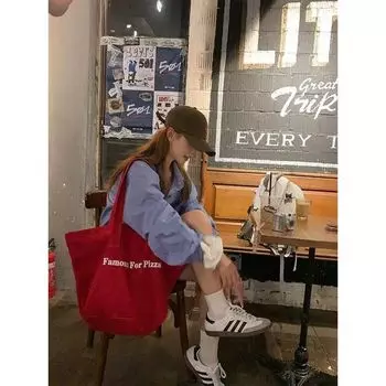 Women s New Arrival Ins Style Retro Red Bag Large Capacity Student Class Single Shoulder Bag Shopping Canvas Bag Red